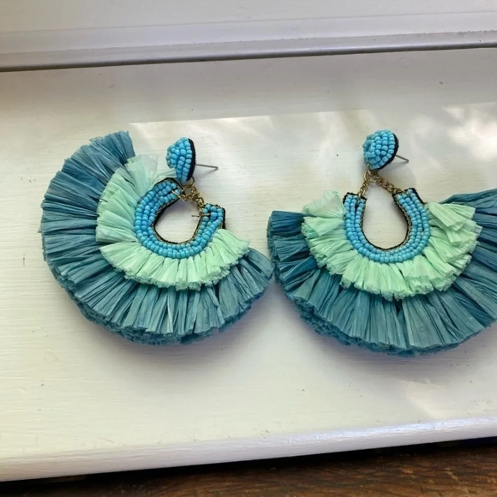 Betsy Pittard Blue Raffia Earrings - Picture 2 of 5
